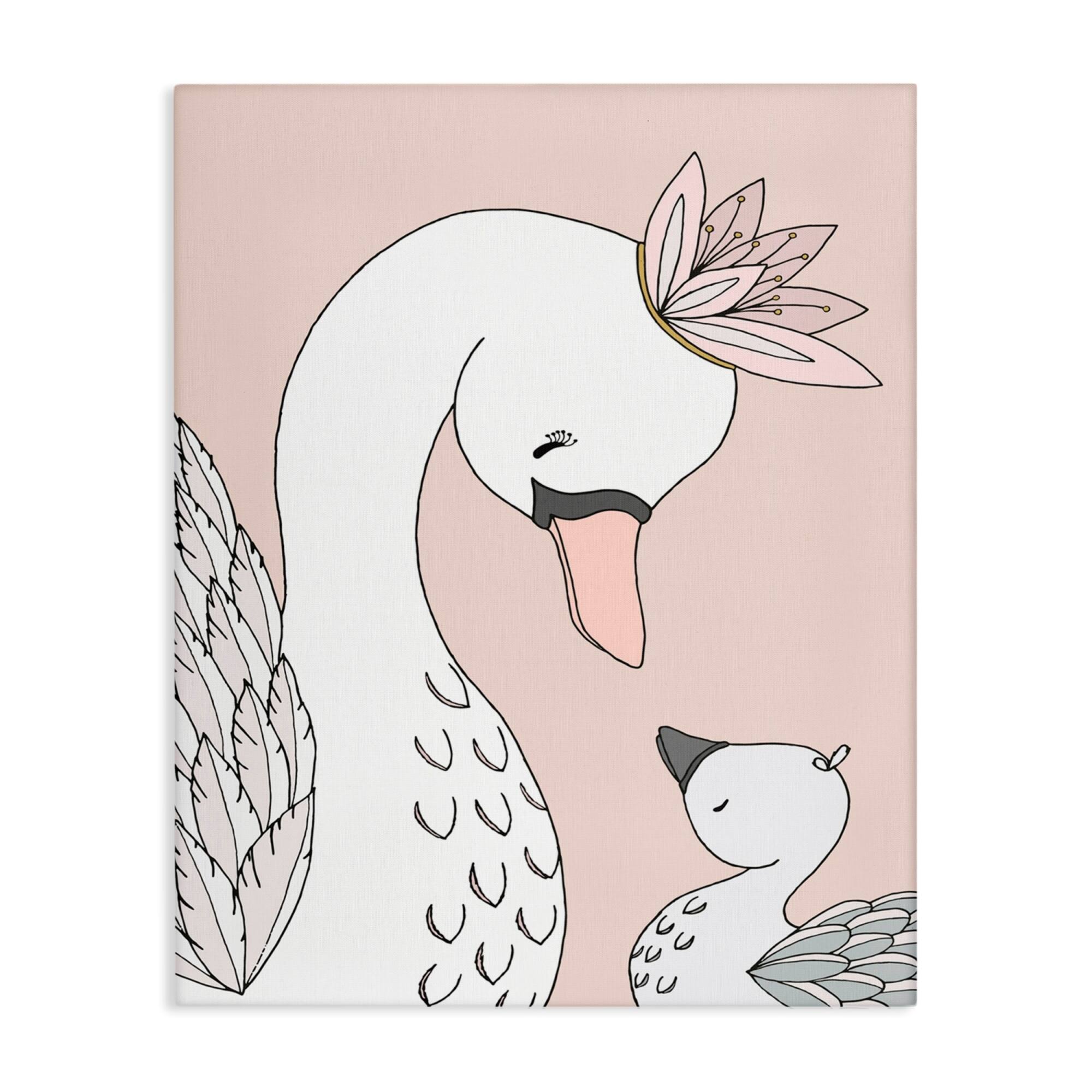 Stupell Industries Mother & Baby Swan Flower Crowns Princess Animals Canvas Wall Art